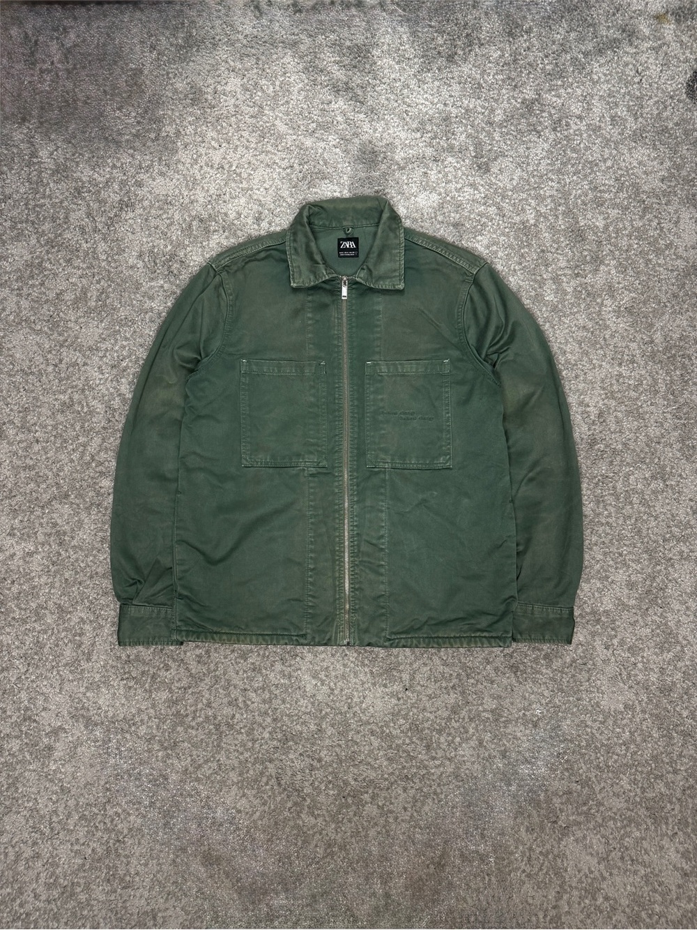 ZARA Man Olive Green Zip-Up Workwear / Military Jacket 🪖🌿